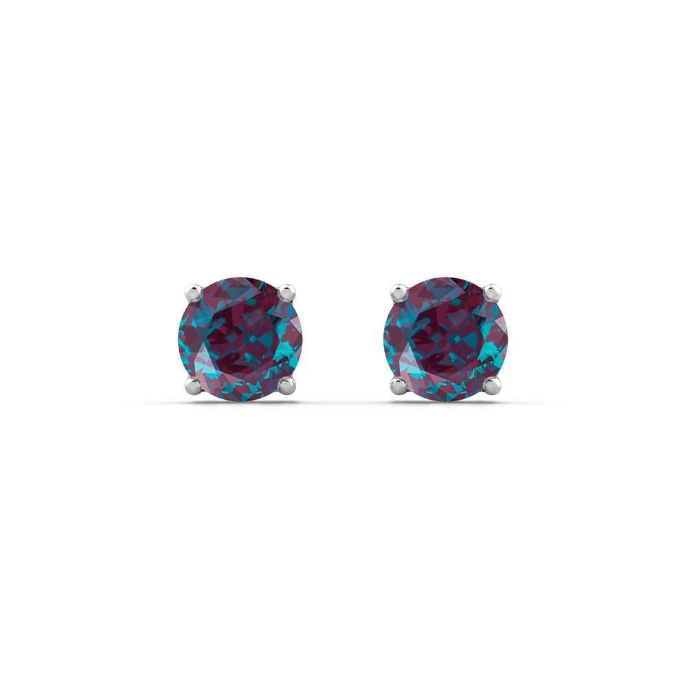 round cut alexandrite earrings platinum alexandrite earrings in platinum with round cut gemstone